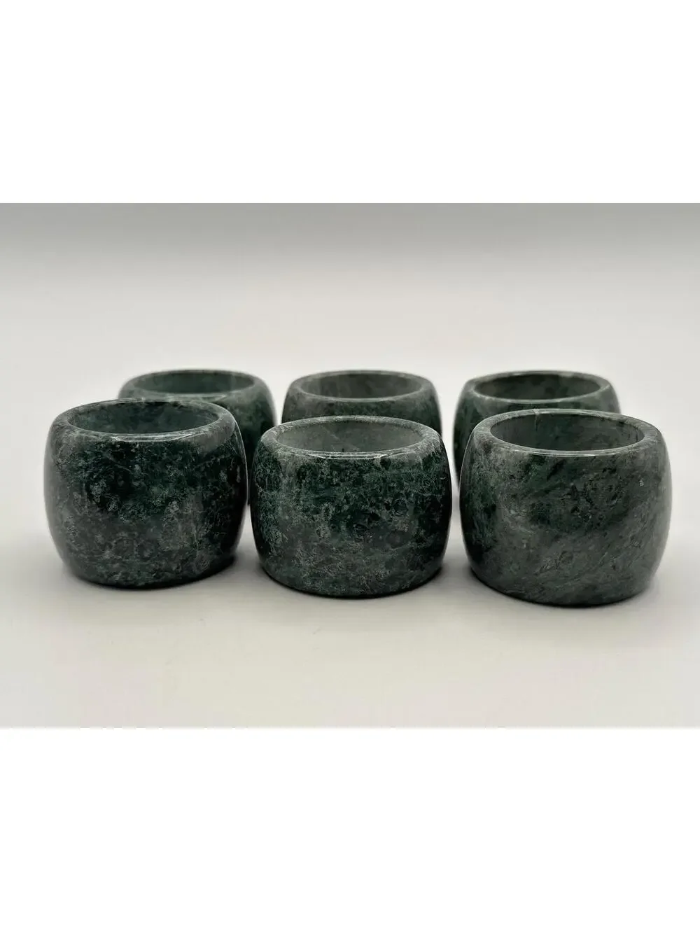 Set of 6 Vintage Agate Stone Napkin Rings - Polished Green Natural Marbled Decor